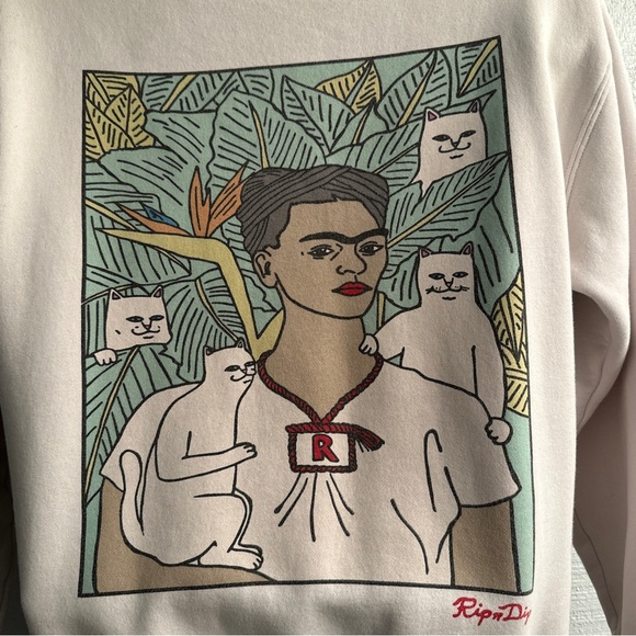 RipnDip White Hoodie Sweatshirt Cat Woman Necklace Leaf Graphic Read Description - Picture 1 of 12